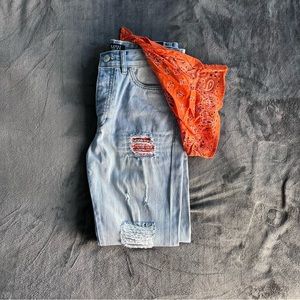 BooHoo Man © Bandana Print Orange Denim Jeans